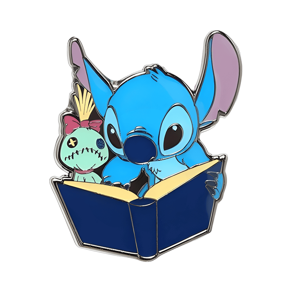 Stitch reading Scrump a book Disney pin