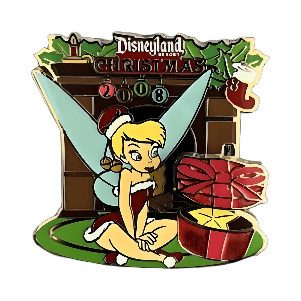 Tinker Bell sitting in Front of a Fire Place with a Present Disney pin