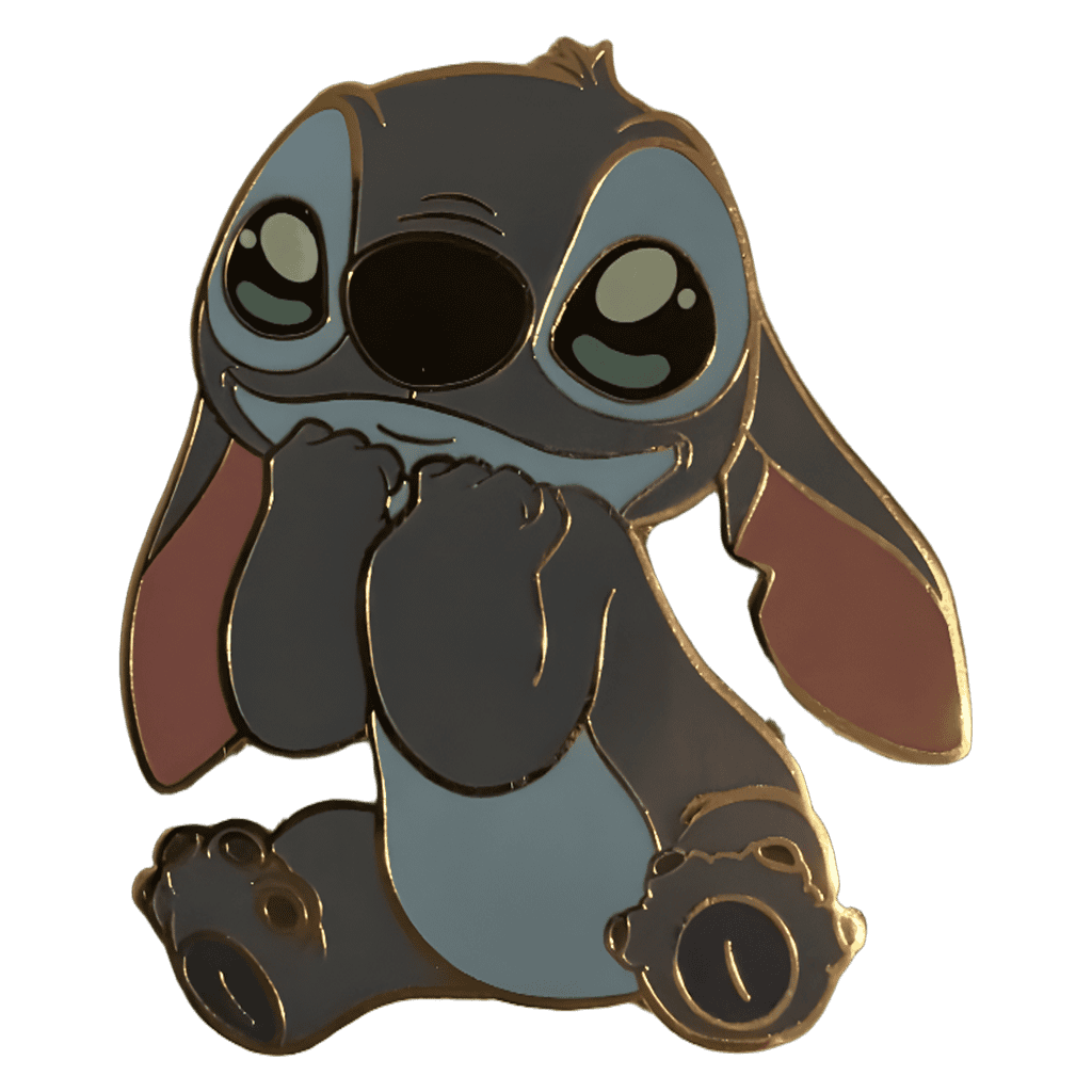 Stitch with hands under chin Disney pin
