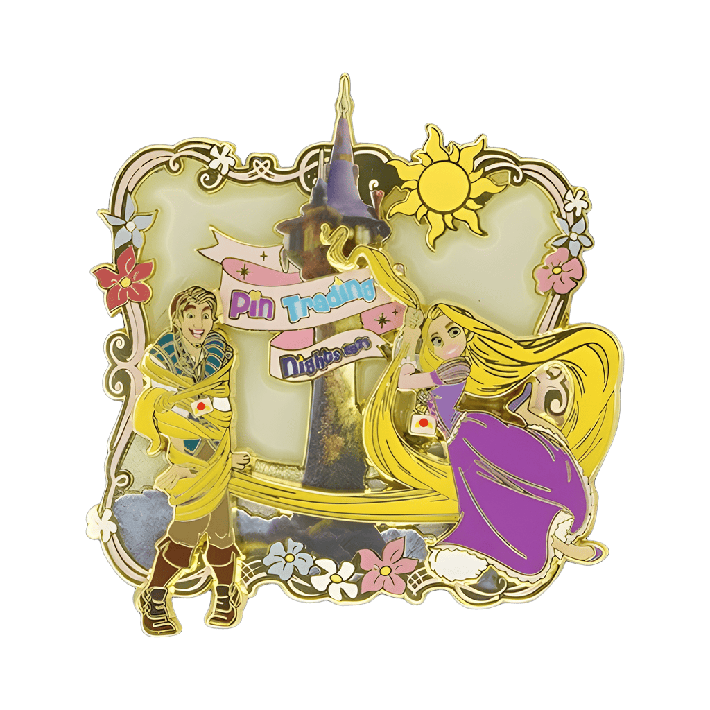 Rapunzel and Flynn with Tower Jumbo Disney pin