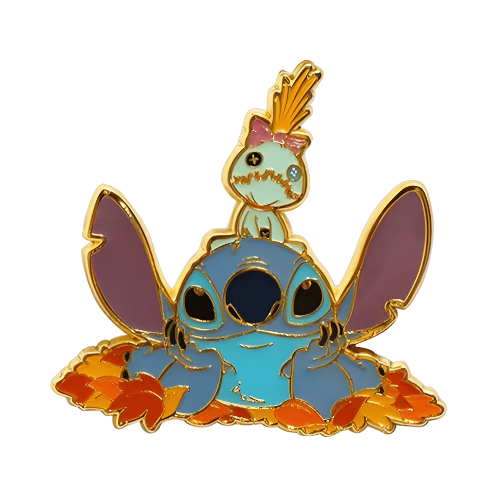 Stitch and Scrump in leaf pile Disney pin