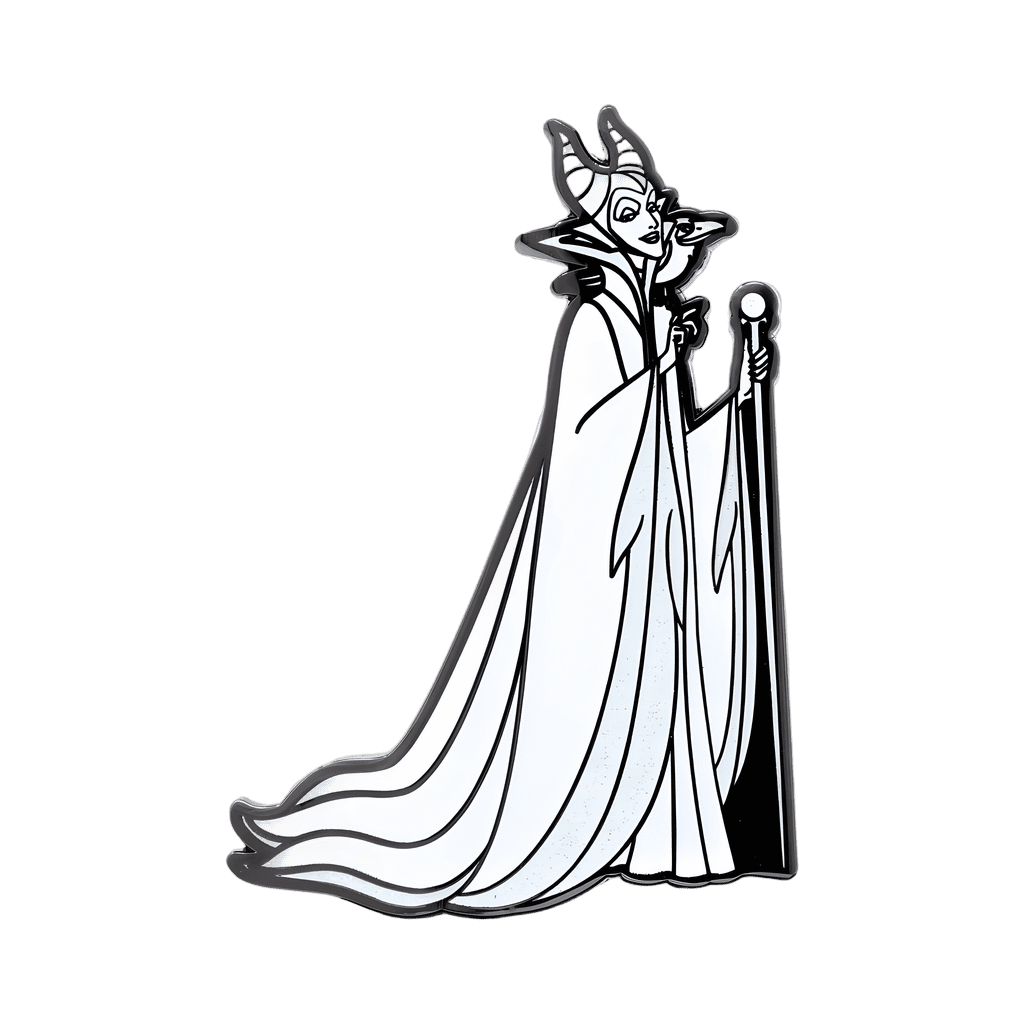 Maleficent (White Out) with Diablo on her shoulder - 2"x2" Disney pin