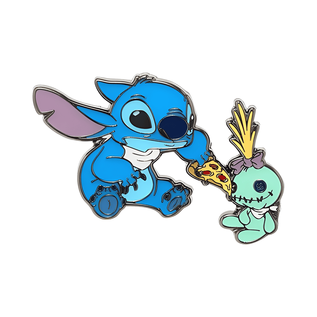 Stitch feeding Scrump pizza Disney pin