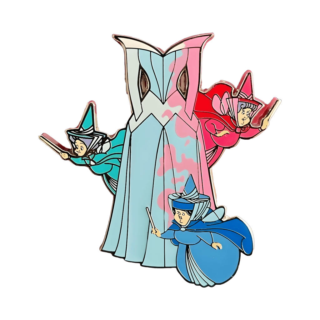 Pink Blue Dress with Flora, Fauna & Merryweather Disney pin