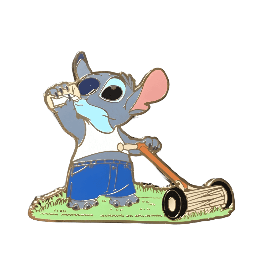 Stitch mowing lawn Disney pin