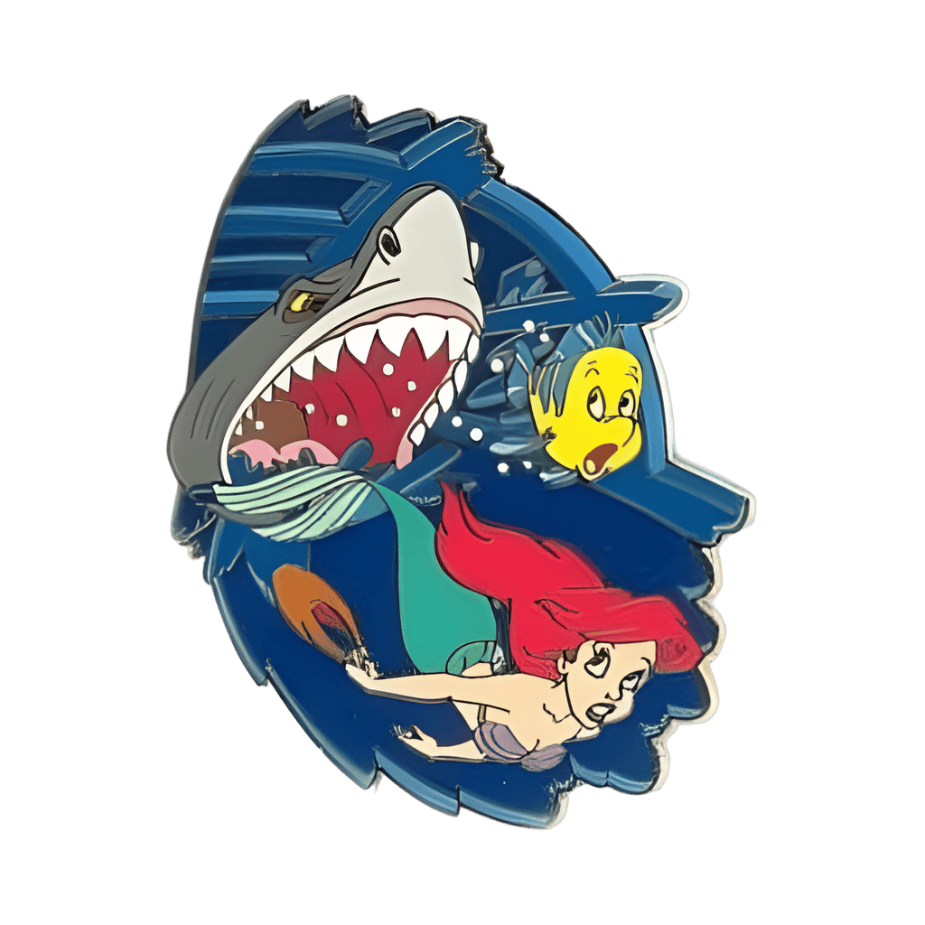 Ariel and Flounder chased by shark Disney pin