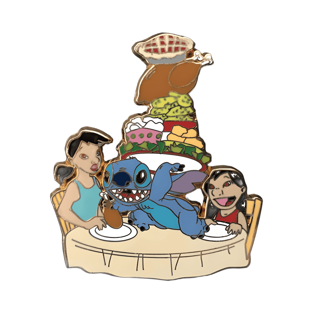 Lilo, Stitch and Nani sharing Thanksgiving dinner Disney pin