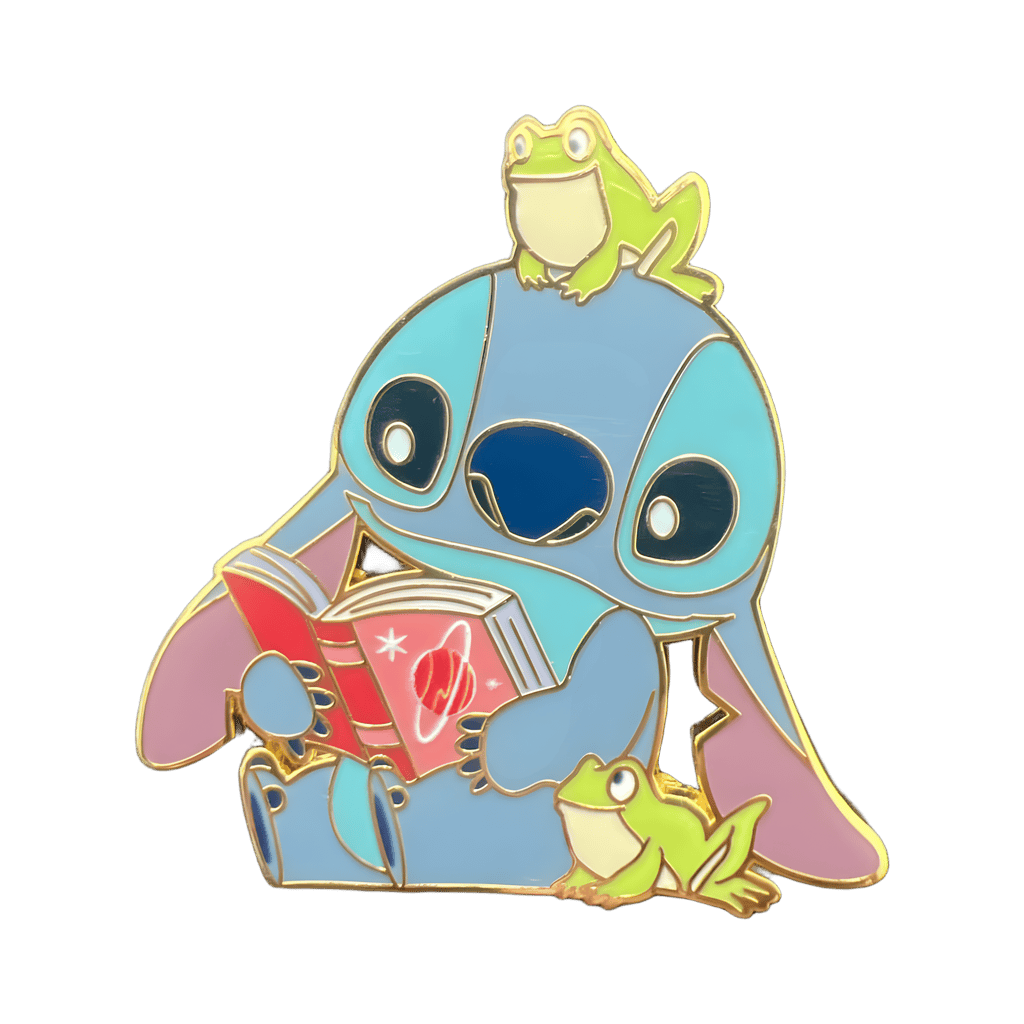 Stitch Reading with Animals Set — Stitch with Book and Frogs Disney pin
