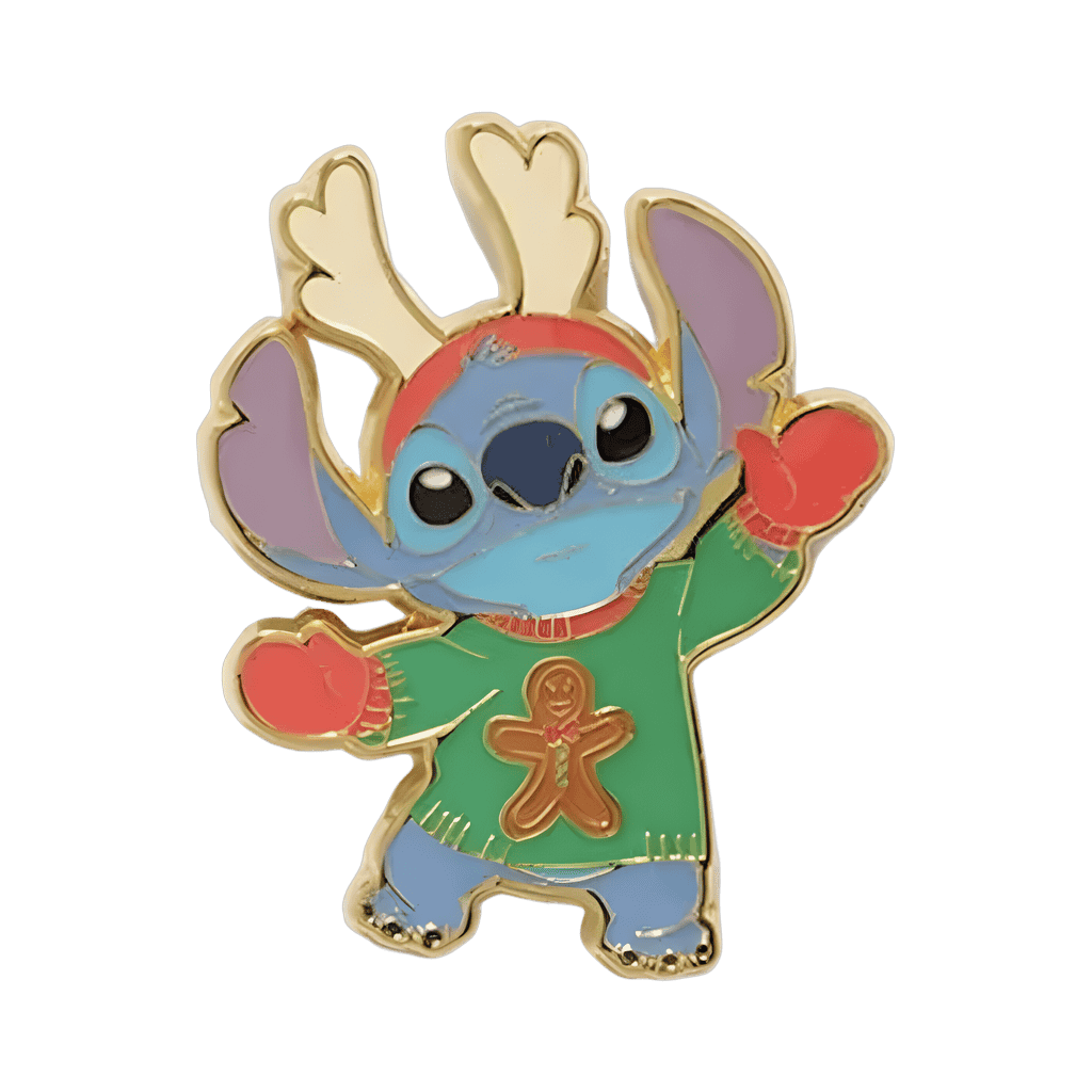 Stitch in Holiday Sweater and Antler Ears Disney pin