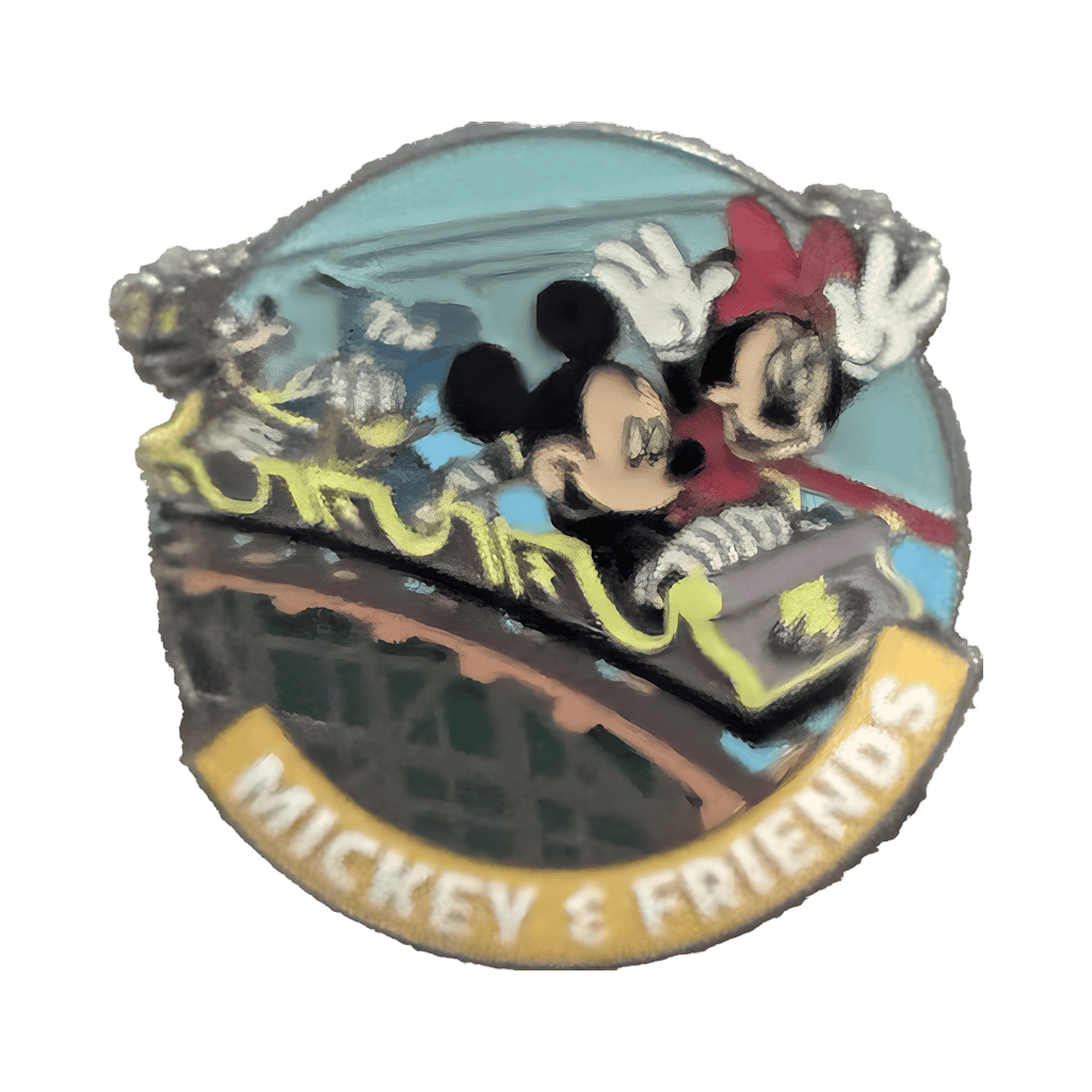 Mickey, Minnie, Donald, and Goofy on a rollercoaster Disney pin