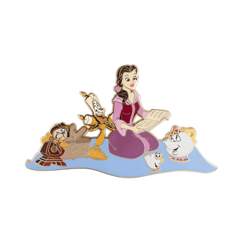 Belle reading to Cogsworth, Lumiere, Chip and Mrs. Potts Disney pin