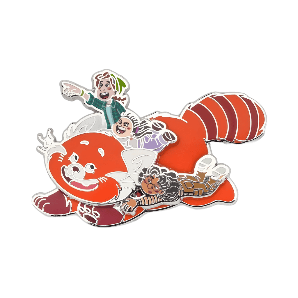 Abby, Miriam, and Priya Riding Panda Mei Disney pin
