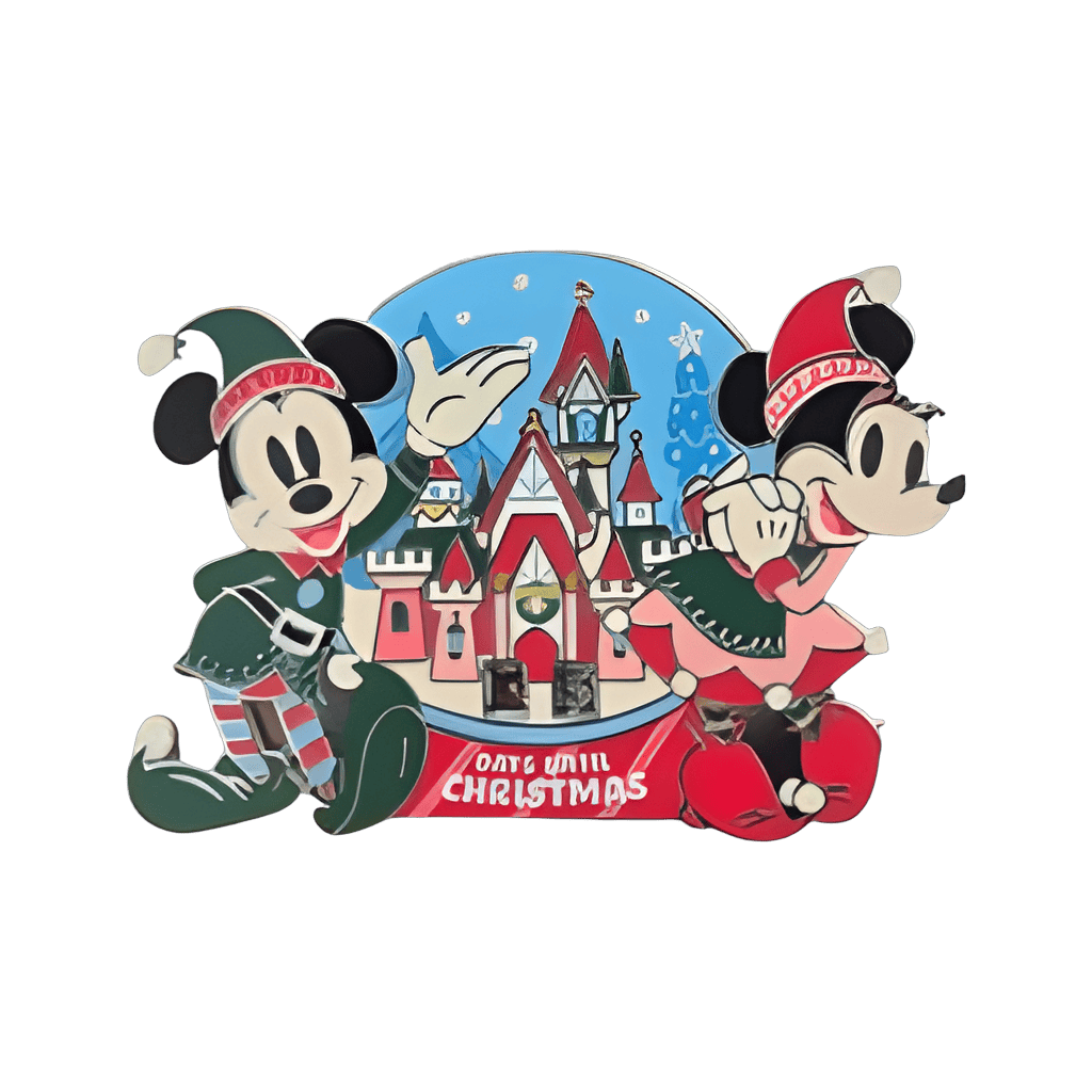 Mickey & Minnie elves with castle snowglobe Disney pin