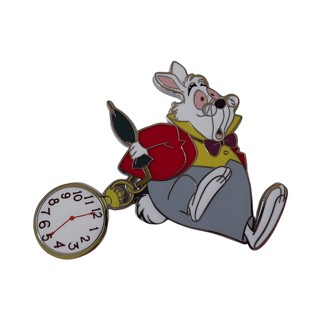 White rabbit with watch running late Disney pin