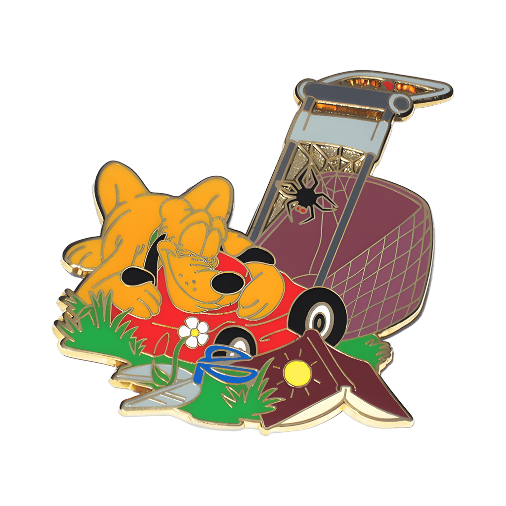Pluto naps on lawnmower Disney pin