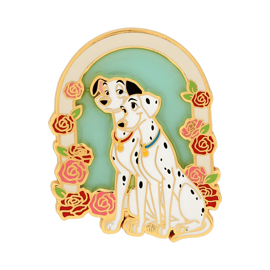 Pongo and Perdita in Stained Glass Floral Frame Disney pin