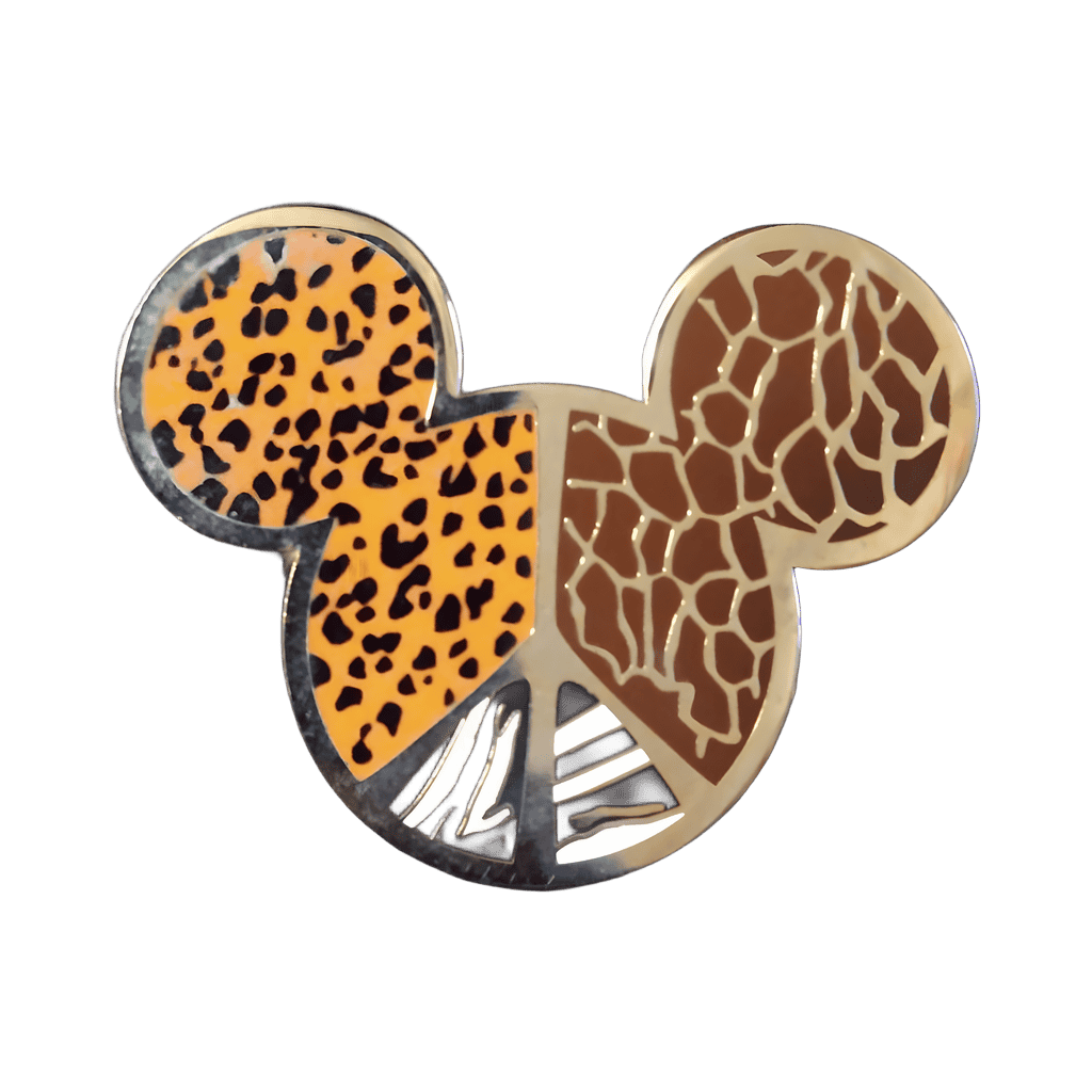 Split Leopard, Giraffe, and Zebra Print Peace Sign Disney pin