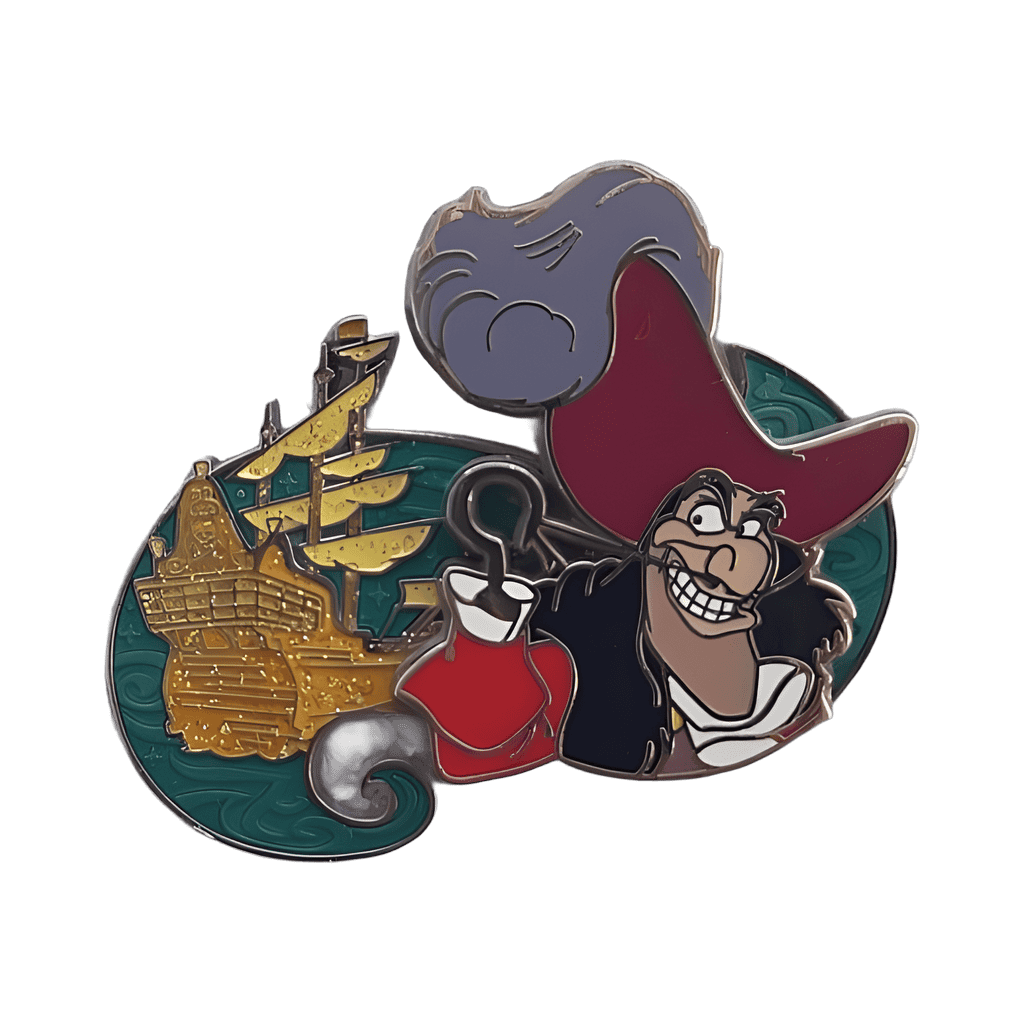 Hook pin on pin with the Jolly Roger Disney pin