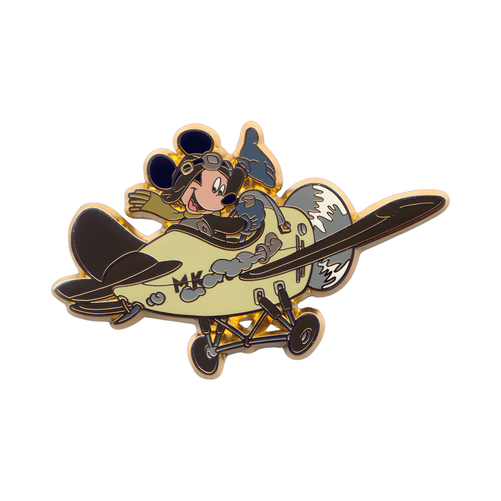 Aviator Mickey in a yellow and brown plane Disney pin