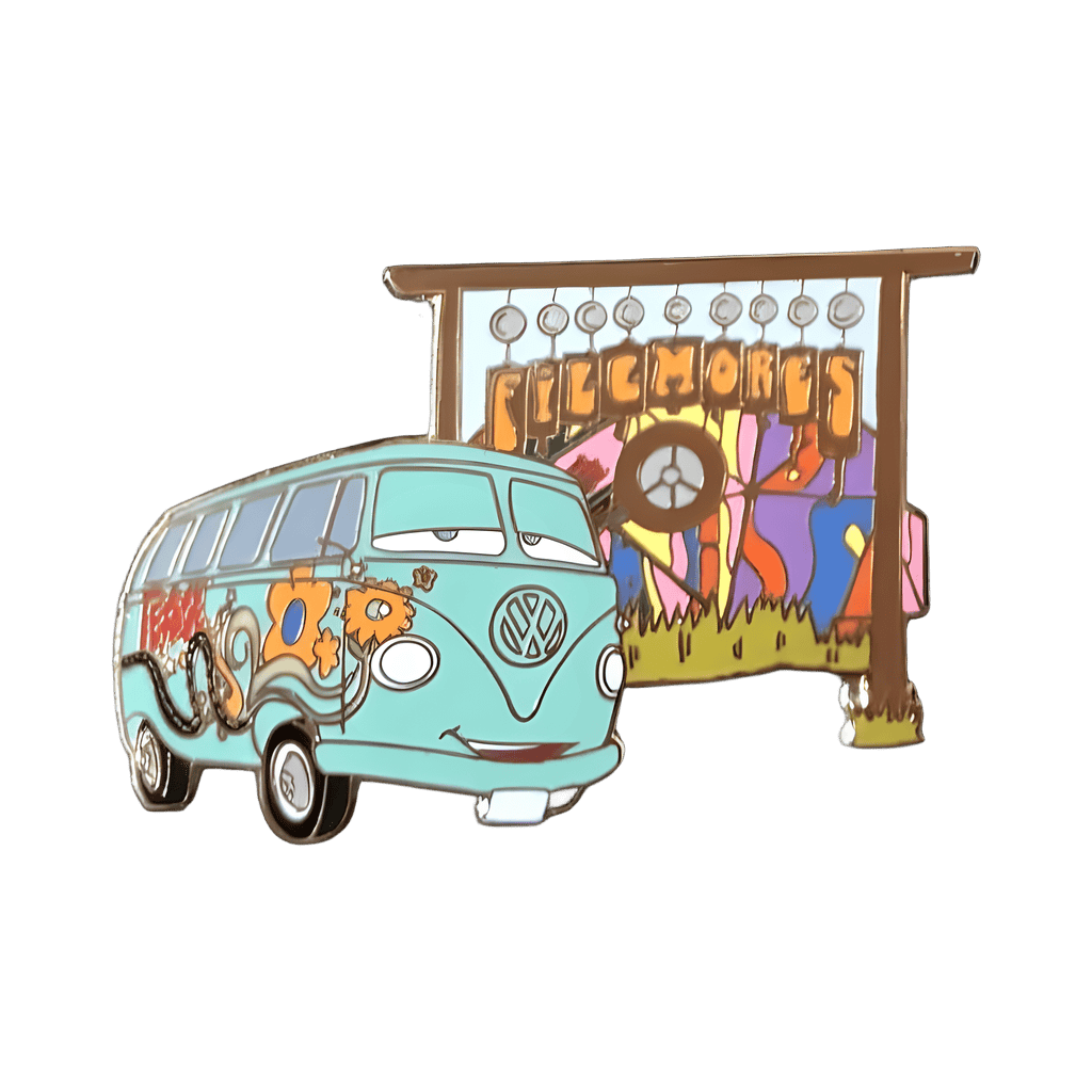 Fillmore in front of his Organic Fuel Shop Disney pin