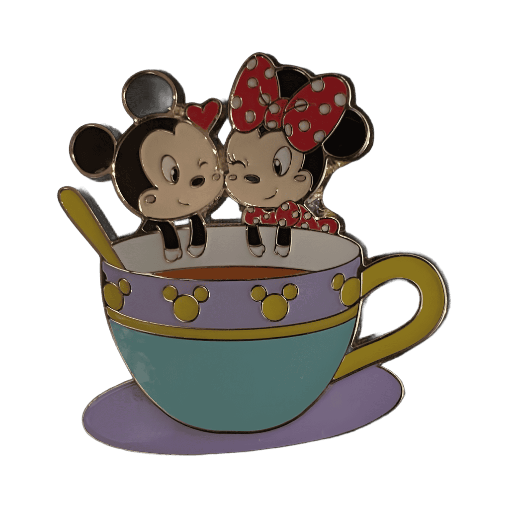 Cute Mickey and Minnie holding onto Teacup Disney pin