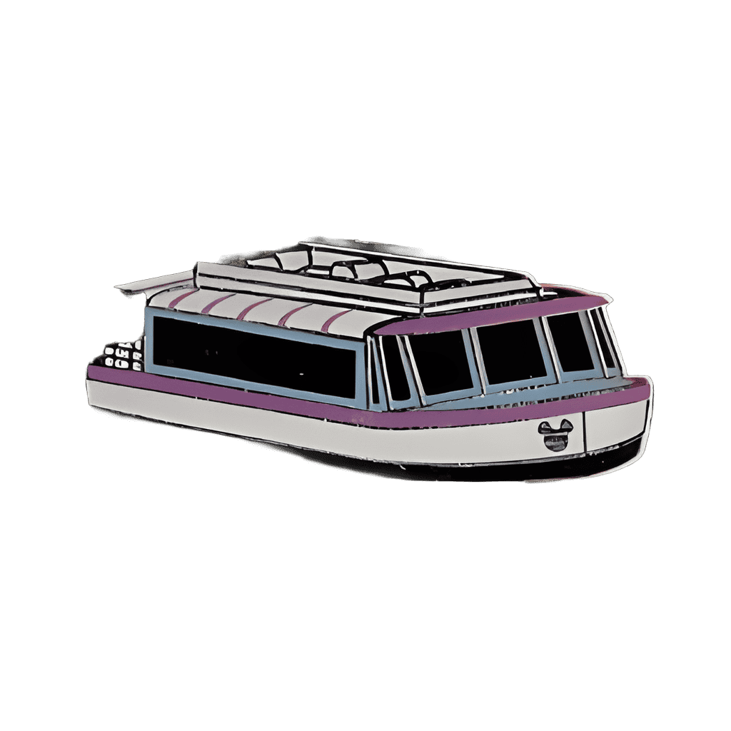 White with light blue and purple trim boat Disney pin