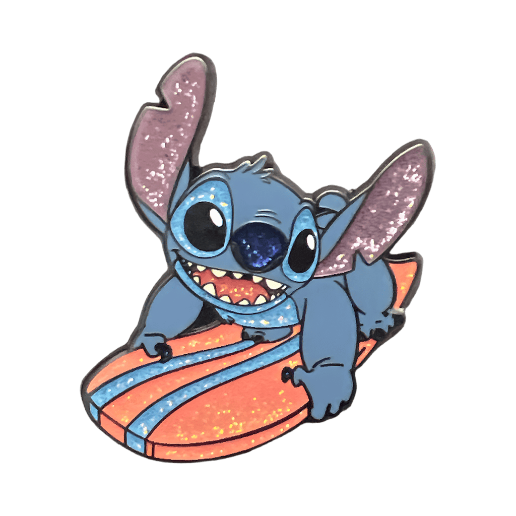 Stitch on Surfboard - Glitter Disney pin