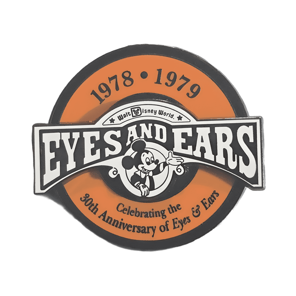 Mickey celebrating Eyes and Ears anniversary banner from 1978-1979 Disney pin
