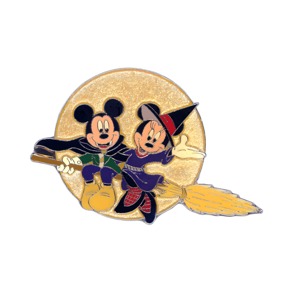 Vampire Mickey and Witch Minnie on a Broom in Front of the Moon Disney pin
