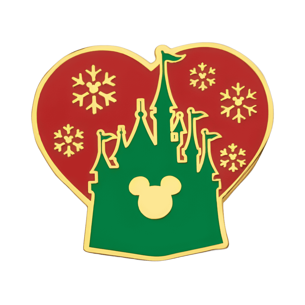 Green Castle in Red Heart with Snowflakes Disney pin