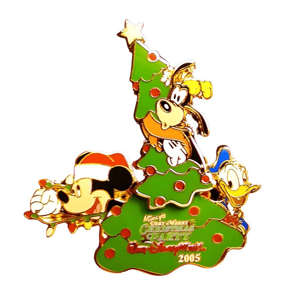 Mickey Mouse, Donald Duck & Goofy putting up a tree. Disney pin