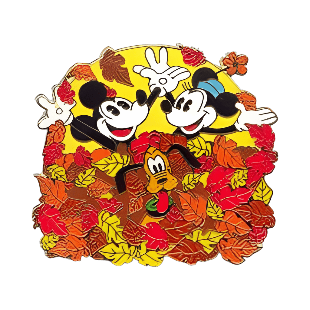 Mickey, Minnie and Pluto Playing in the Autumn (Fall) Leaves Disney pin