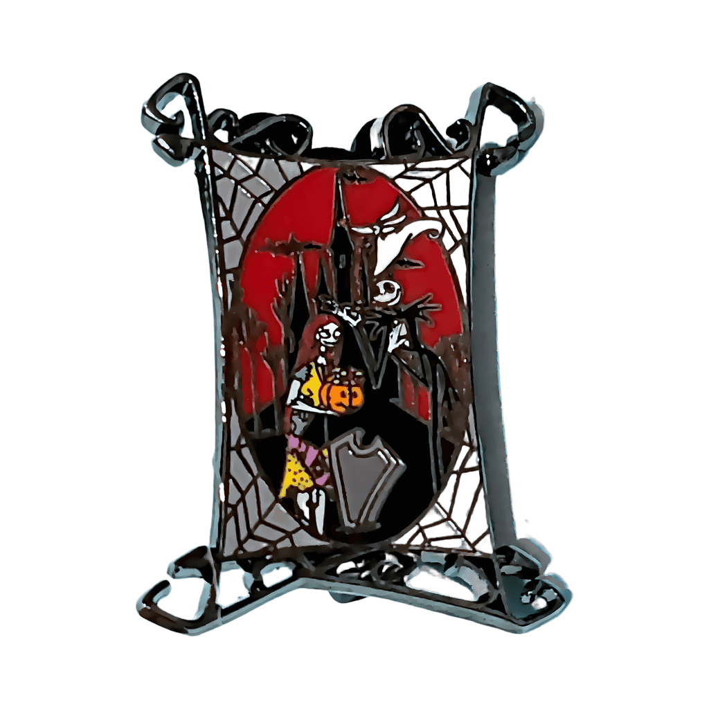 Jack, Sally, and Zero in a Spider Web Frame Disney pin