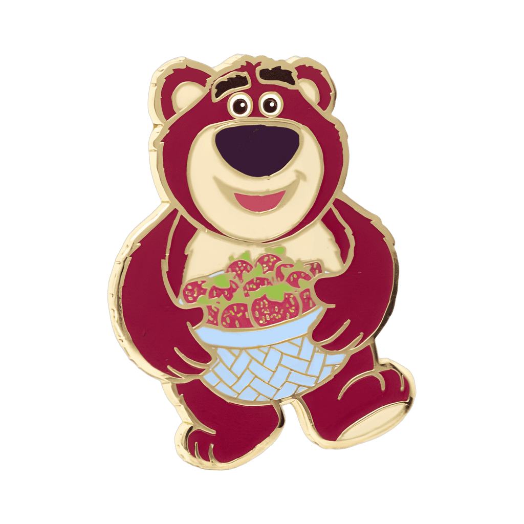 Lotso holding basket of glitter strawberries Disney pin