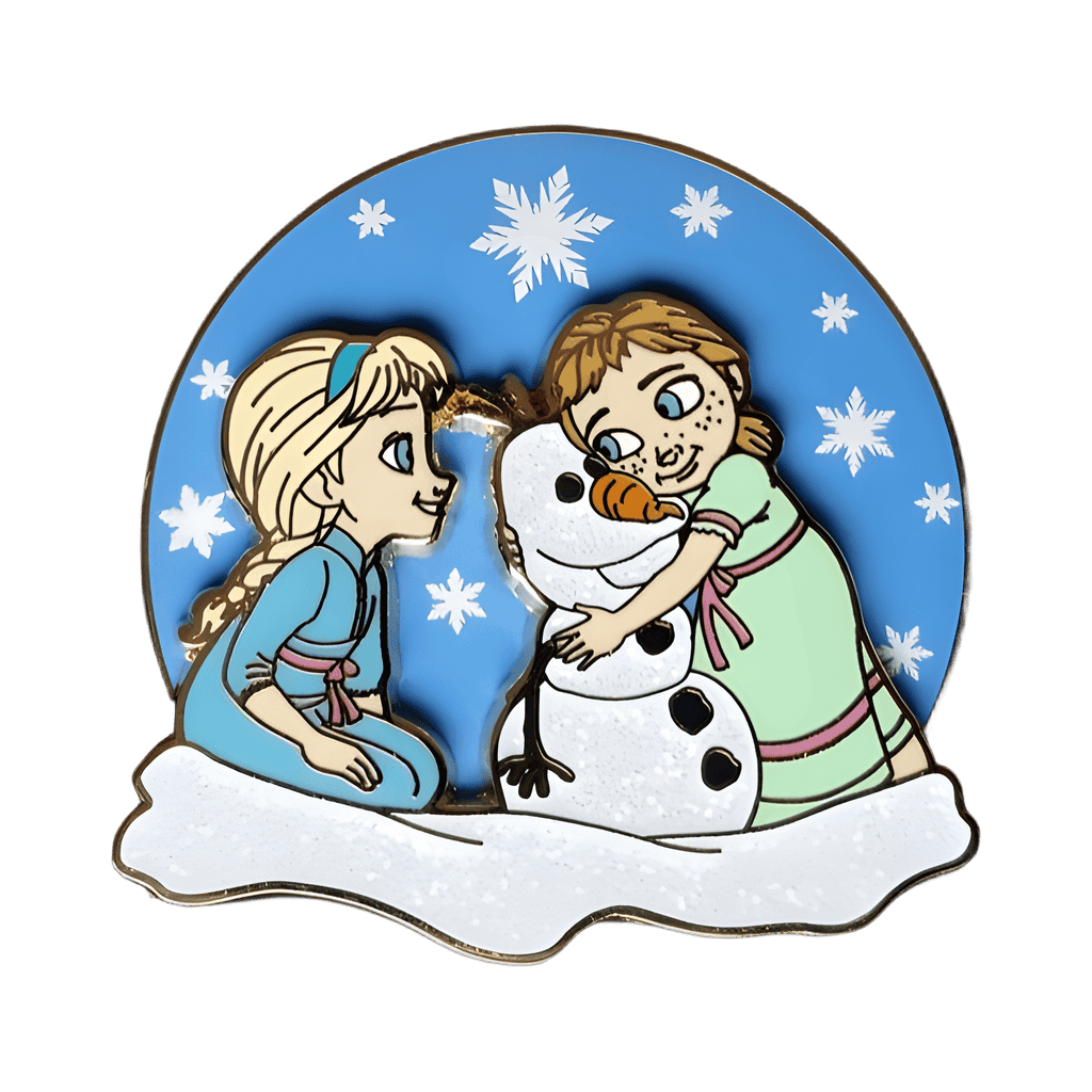 Young Anna and Young Elsa making Olaf Disney pin