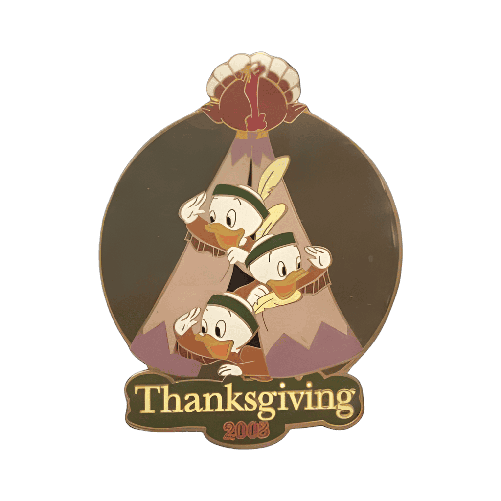 Huey, Dewie & Louie peeking out of a Tepee with a Turkey Disney pin