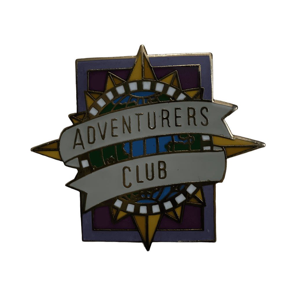 Adventurers Club with square background Disney pin