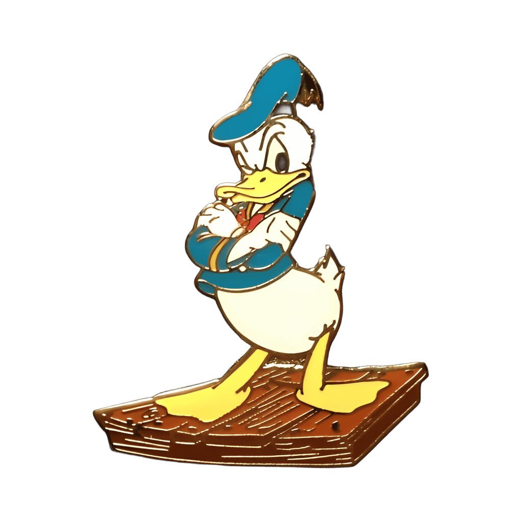 Angry Donald Duck standing on some boards. Disney pin