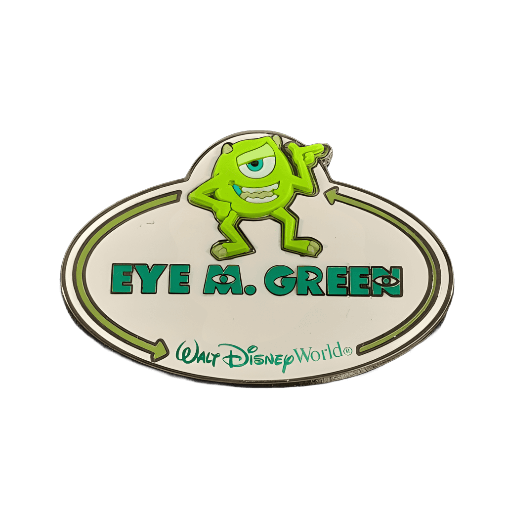 Mike Eye M Green Nametag Pin Disney pin