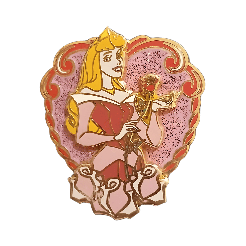Princess Aurora holding rose - Glitter Heart Disney pin