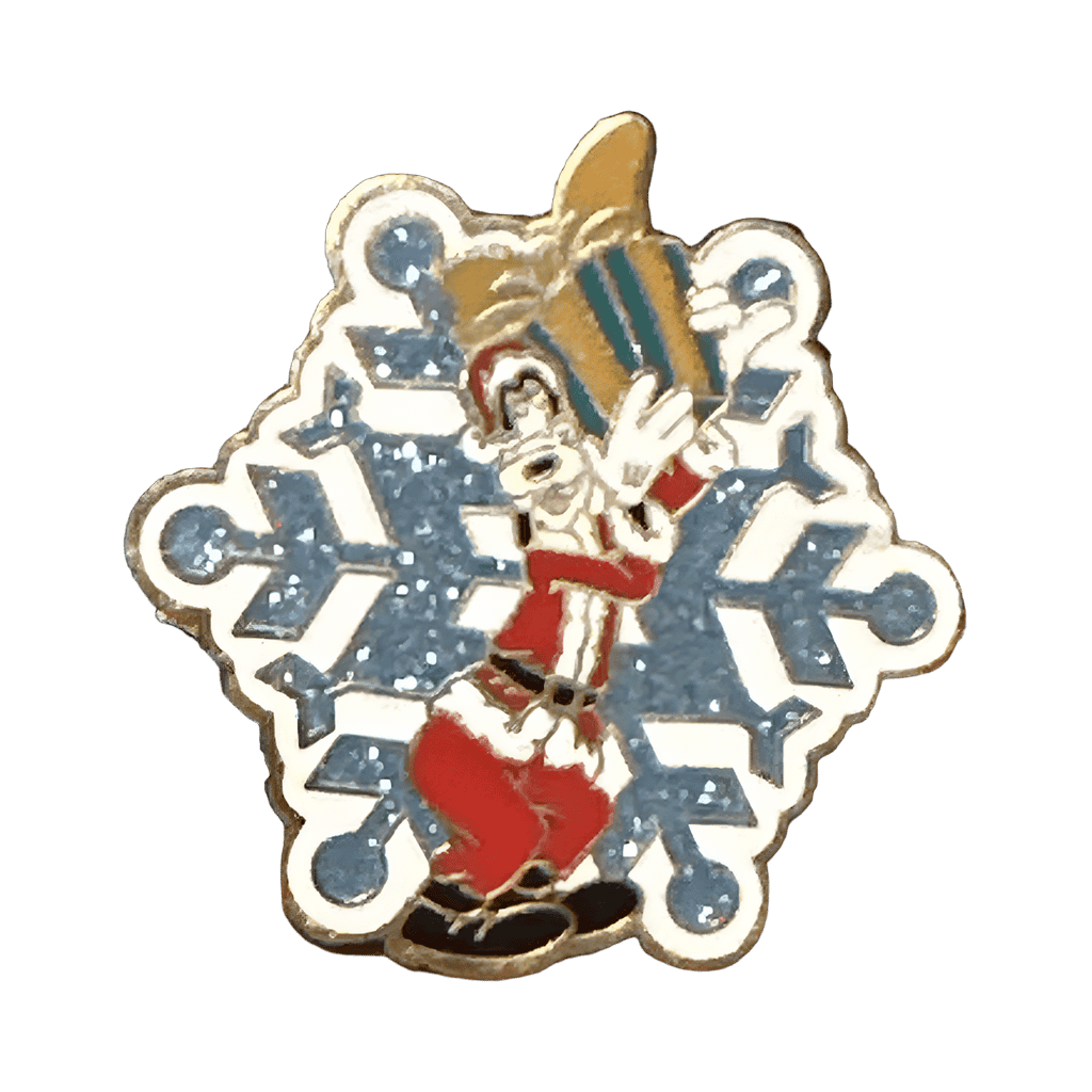 Santa Goofy in front of Snowflake Disney pin