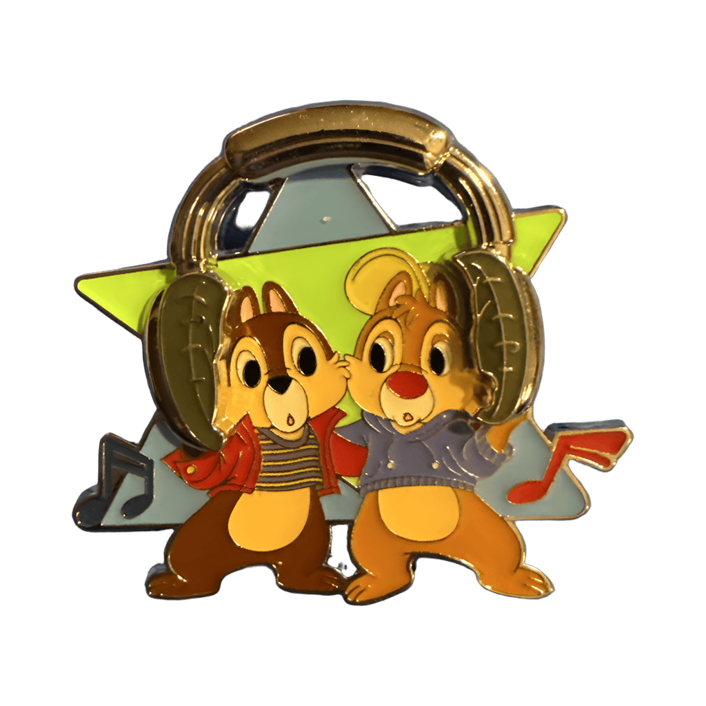Chip & Dale wearing headphones Disney pin