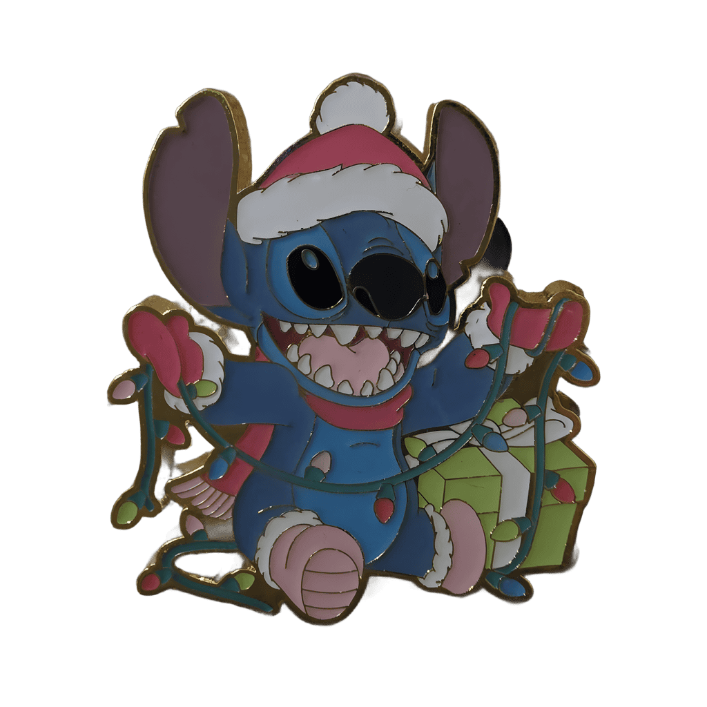 Stitch with Santa hat wrapped in Christmas lights Disney pin