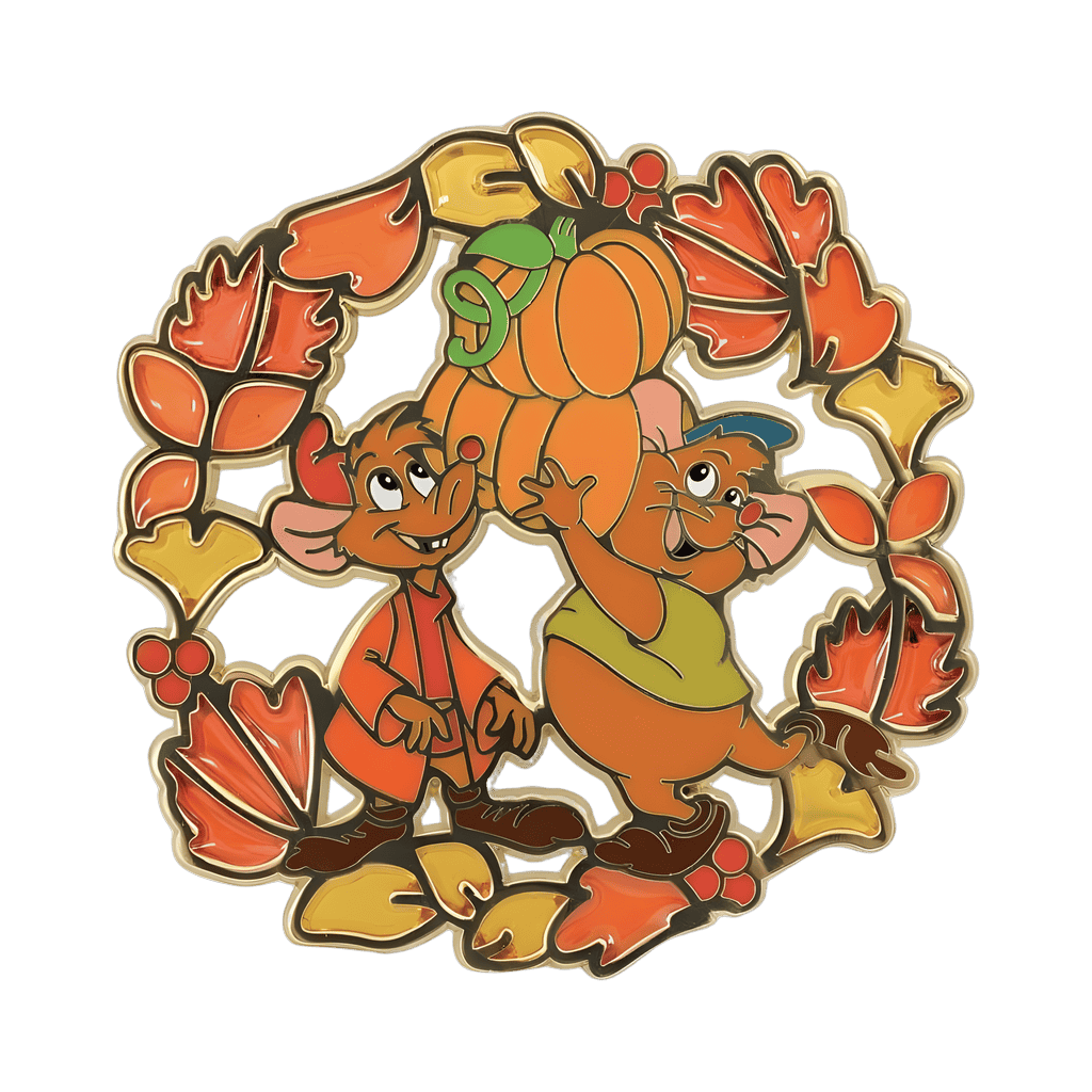Jaq and Gus Autumn Wreath Stained Glass Disney pin
