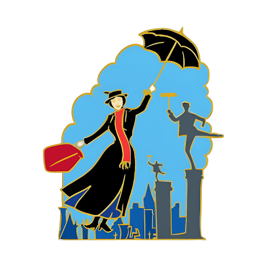 Mary Poppins Flying with Chimney Sweeps on Rooftops Disney pin