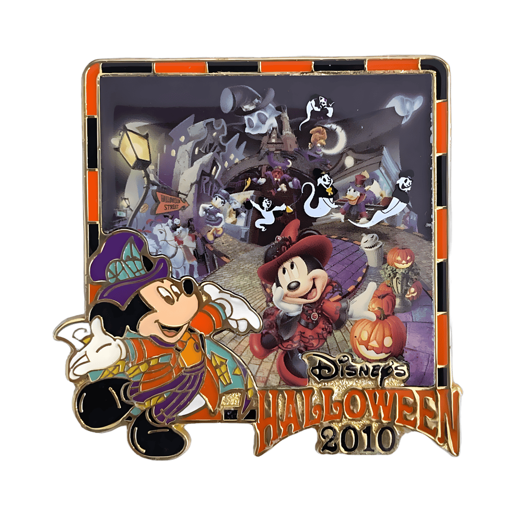 Framed Mickey and Minnie with Ghosts in a Graveyard Disney pin