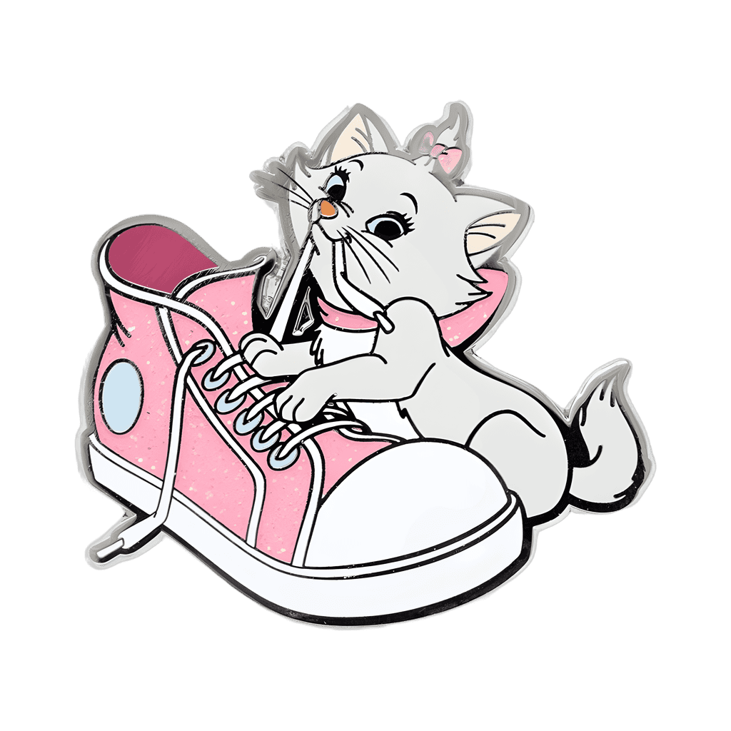 Marie playing with sneaker Disney pin
