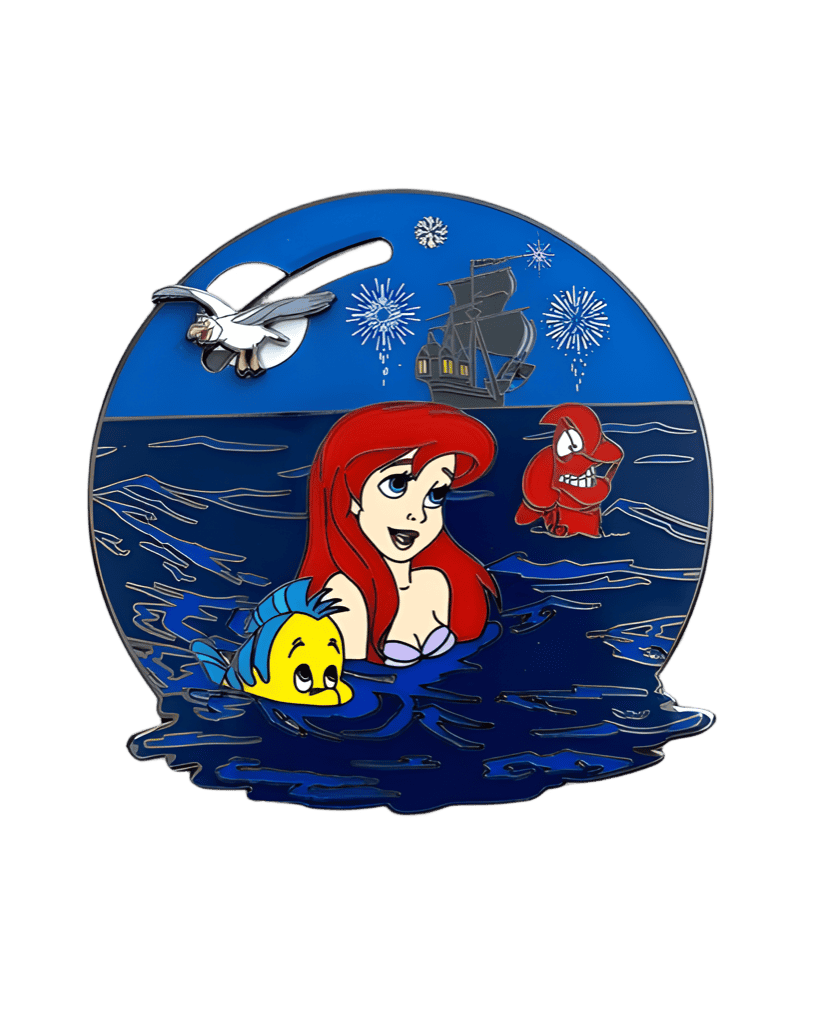 The Little Mermaid Medallion Enamel Pin w/ Sliding Scuttle Disney pin