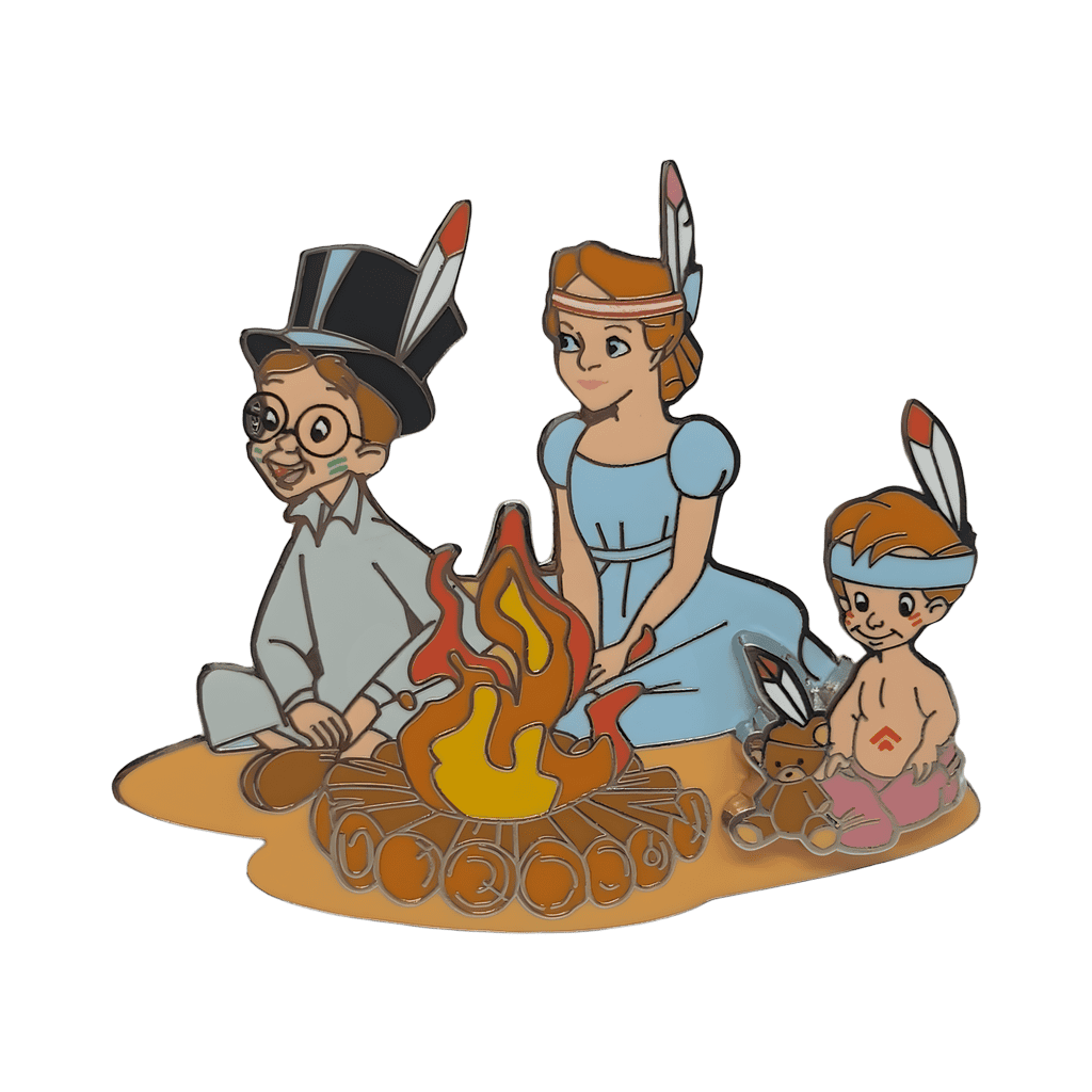 Wendy, John & Michael sitting near a campfire Disney pin