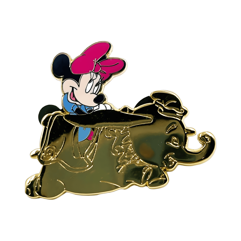 Minnie riding in a Dumbo the Flying Elephant Disney pin